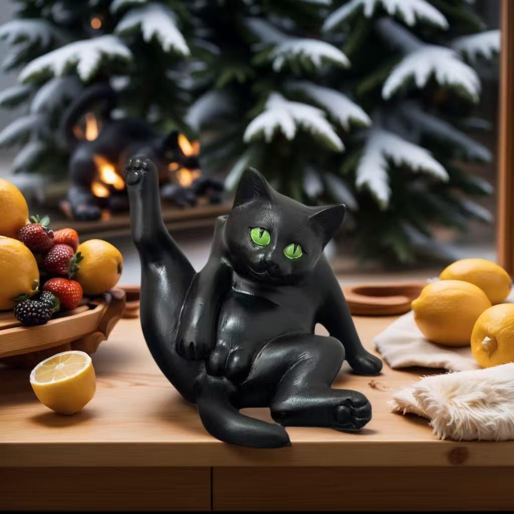 Quirky Cross-Legged Black Cat Flower Pot - Creative Succulent Plant Ornament - Fun Desktop Decorative Gift - Atmosphere Decoration Suitable for Personalized Halloween Furniture Decor