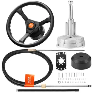 VEVOR Outboard Steering System 10' Steering Cable Marine Steering System 3/4'' Steering Shaft with 13.5 Inch Wheel Flat Interface Marine Steering Kit for Yachts and Waterborne Vehicles, Black