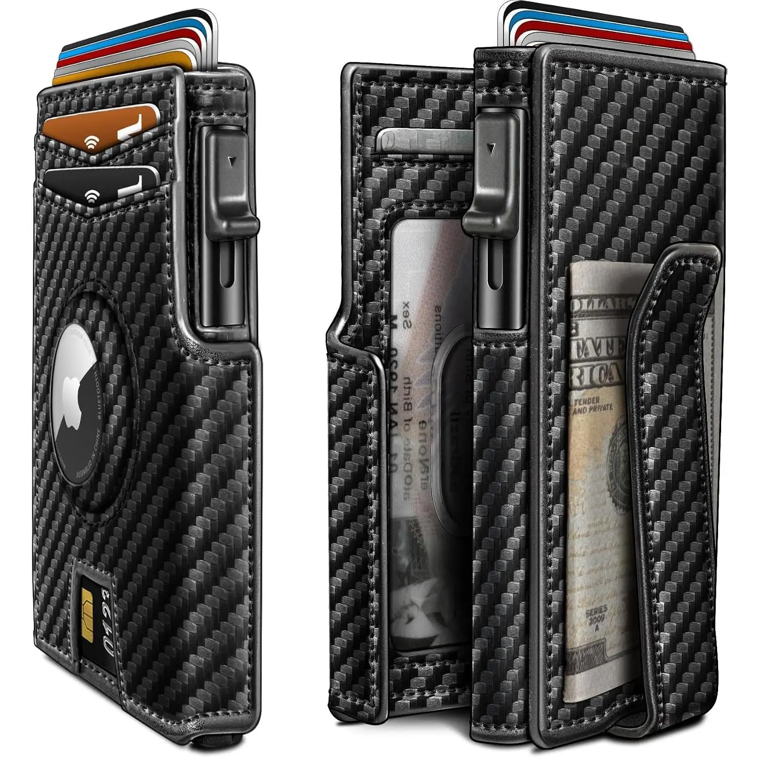 Men's Slim Fit Magnetic Flip Cover Cowhide Wallet - 10-Card Pop-Up RFID Blocking Metal Case with Money Clip, Gift Box (AirTag NOT INCLUDED)