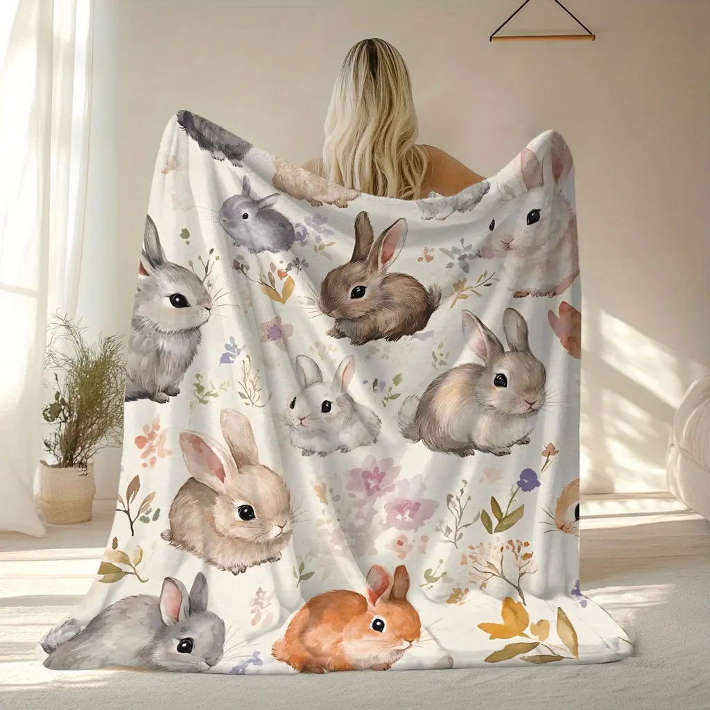Pet Rabbit Flannel Blanket - Lightweight Durable, Luxury-Looking Throw for Home, Camping Use, Flannel Blankets, Lightweight Durable Blankets