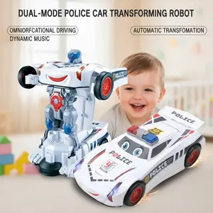 Hot-Selling Electric Universal Automatic Transforming Tank Car Robot Police Car Stunt Toy