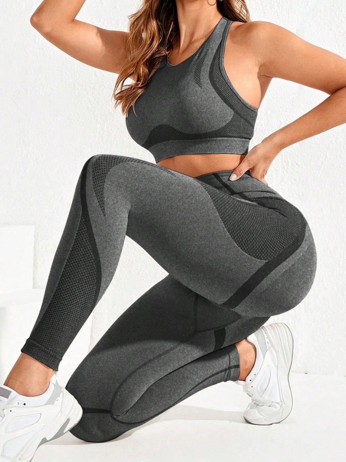 Women's Round Neck Crop Tank Top & High Waist Leggings Tracksuit Set, Sporty Breathable Comfortable Outfits for Yoga Gym Workout Running, Ladies Sportswear for All Seasons, Fitness Clothes, Activewear Clothing