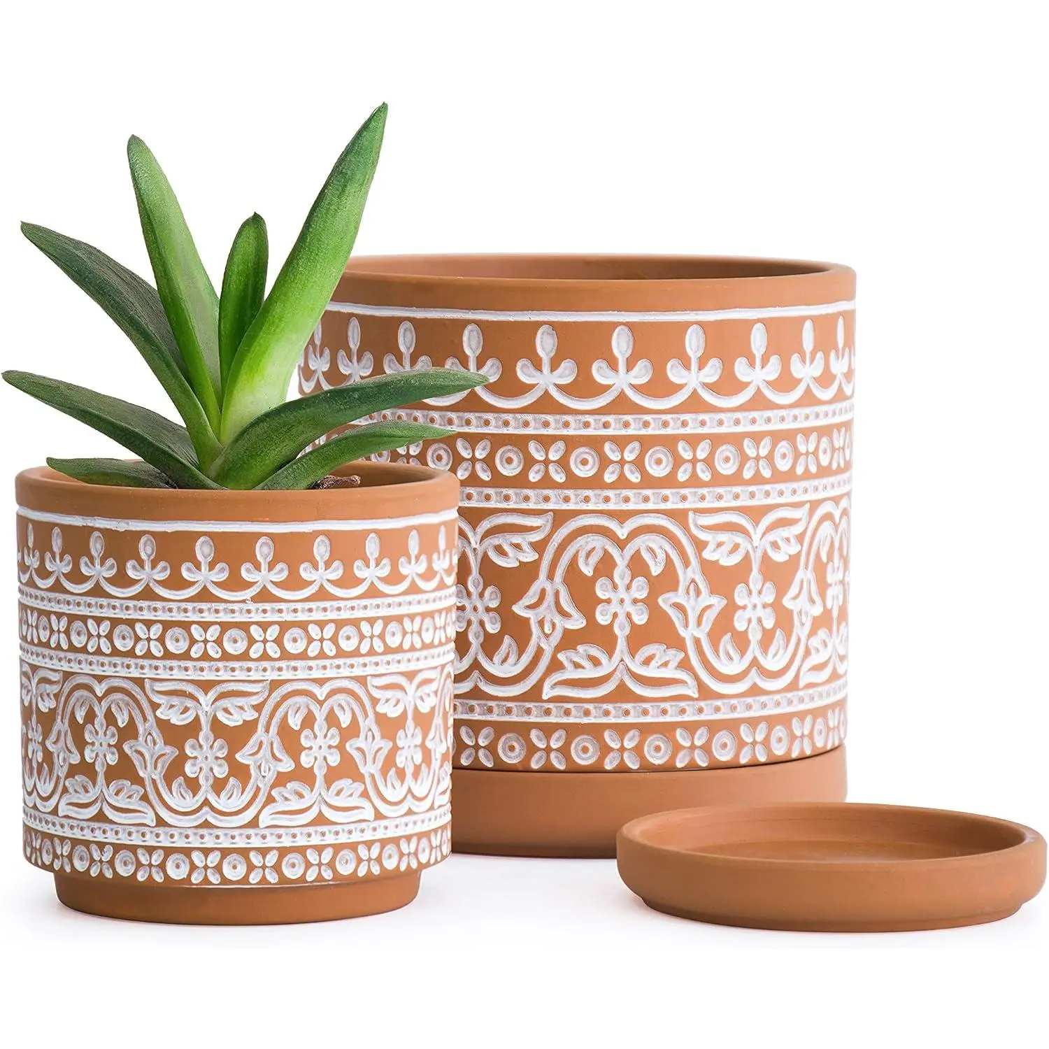 2-Pack Terracotta Pots, 4/6 in, /White, 31-958-F-1 | Hand-Painted ,  Clay Texture, Artisan Finish, Drainage Hole & , Elegant Accent for Indoor