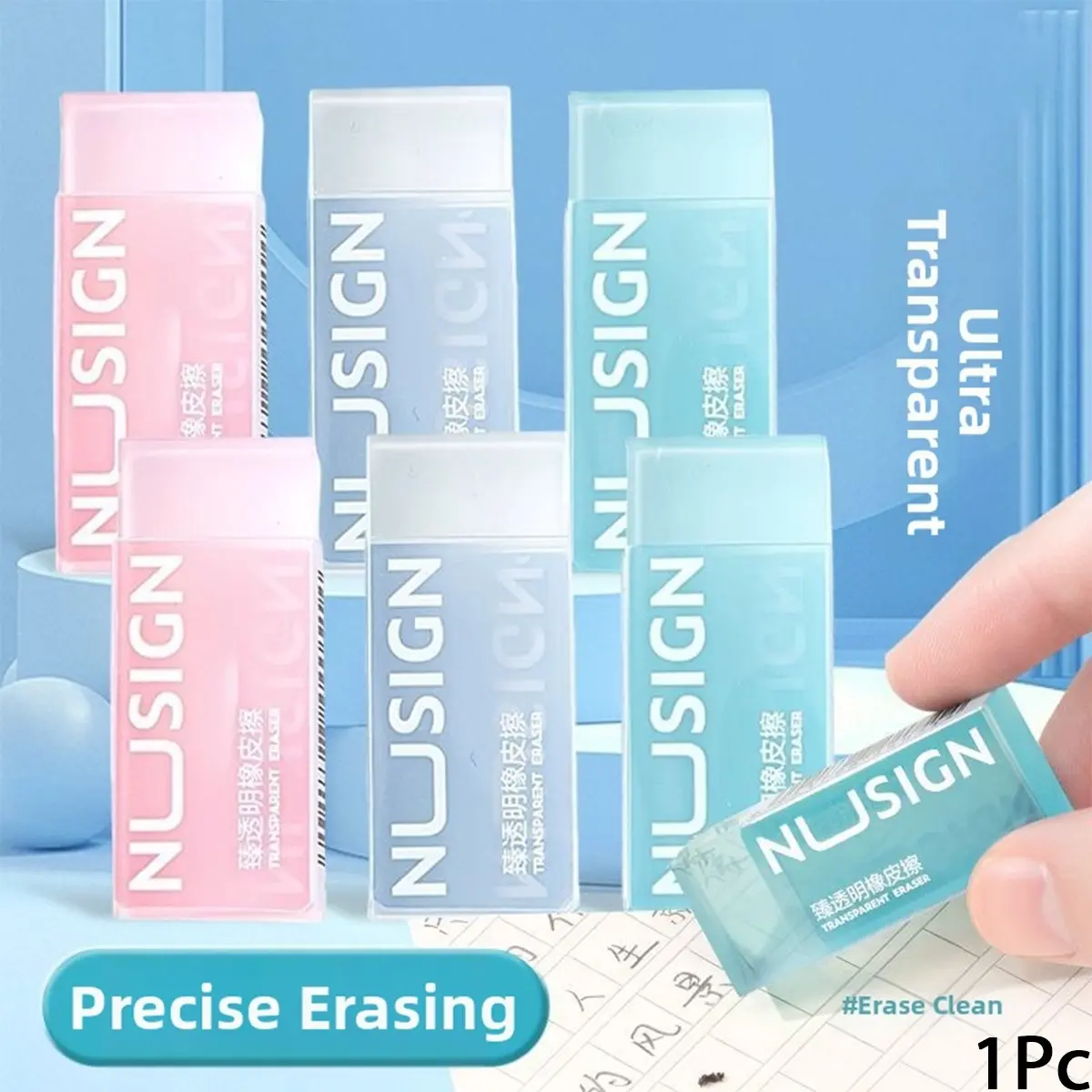 Transparent Soft Eraser Set Precision Clear Erasers for Pencil Sketch Drawing Writing Smudge Free Clean Erasing Study Office School Stationery Minimal Portable Durable Easy Grip Cute Design back to school supplies