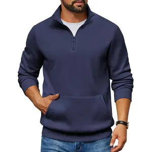 COOFANDY Menswear Quarter-Zip Pullover, Fleece-Lined Polyester Fabric Tops, Long-Sleeve Mock Neck Kangaroo Pocket Sweater