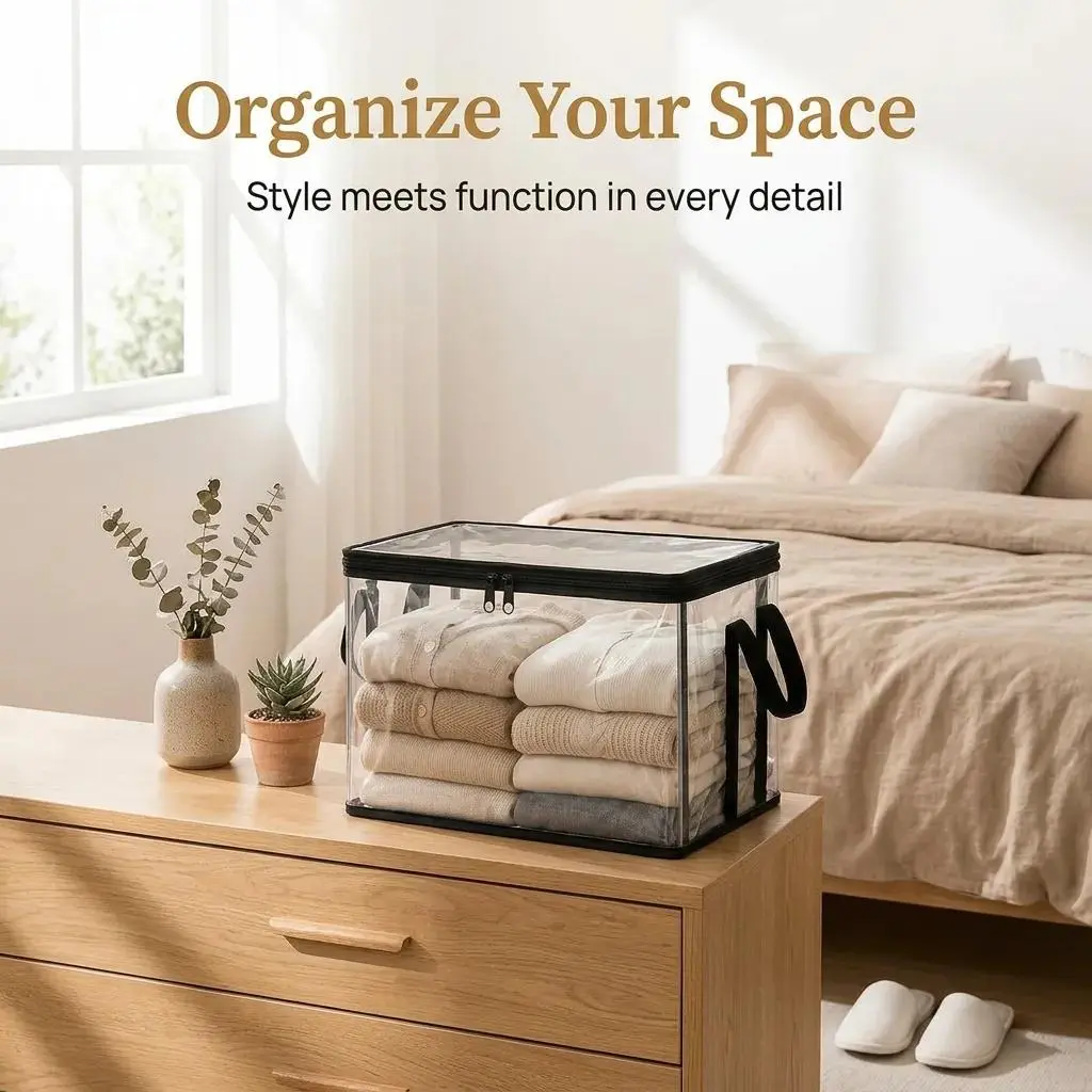 Large Clear Heavy-Duty Storage Box with Hinged Lid – Durable, Spacious Organizer for Home, Moving, Garage, and Attic Storage Transparent