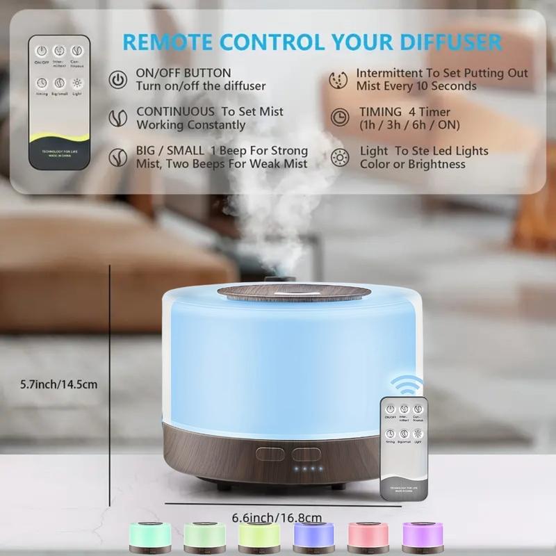 【6 Oils Included】500ml Ultrasonic Essential Oil Diffuser - Remote Control Wood Humidifier with 7 LED Mood Lights air  purifier essential oil aroma diffuser d is ff user aroma diffuser humidifier aromatherapy oil Color-Changing Humidifier and Diffuser