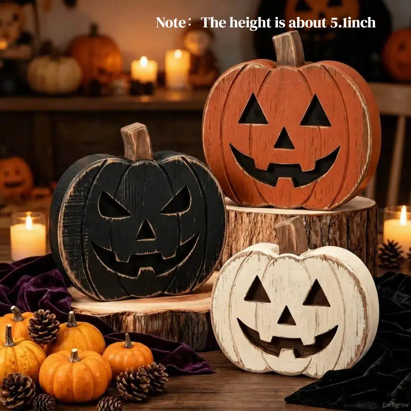 3pcs Halloween Tiered Tray Decorations, Wooden Pumpkin Ornaments with Versatile Design, Halloween Party Table Centerpieces, Halloween Home Decor, Fall Decor, Home Event Supplies, Living Room, Dining Room, And Bedroom Decoration，halloween decoration