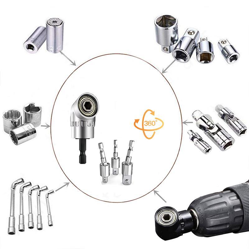 Impact Grade Sockets Adapter Set, 4 Counts Power Drill Sockets Adapter Set with 360° Rotatable Hex Shank Drill Adapters, Screwdriver Drill Bit Holder, Drill Attachment