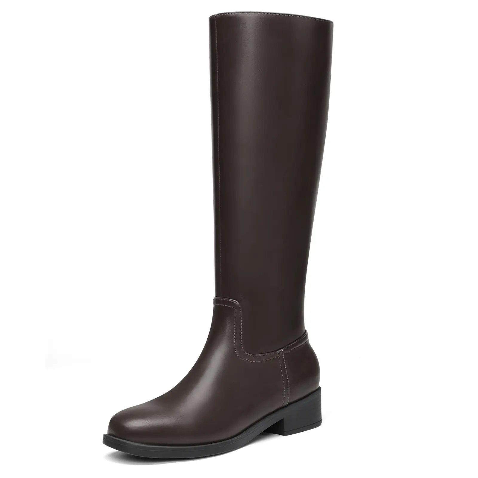 Athlefit Women's Knee-High Suede Riding Boots - Flat Chunky Heel, Square Toe, Side Zipper, Leather & Rubber Construction, Footwear for All Seasons, Everyday Outings, Back to School
