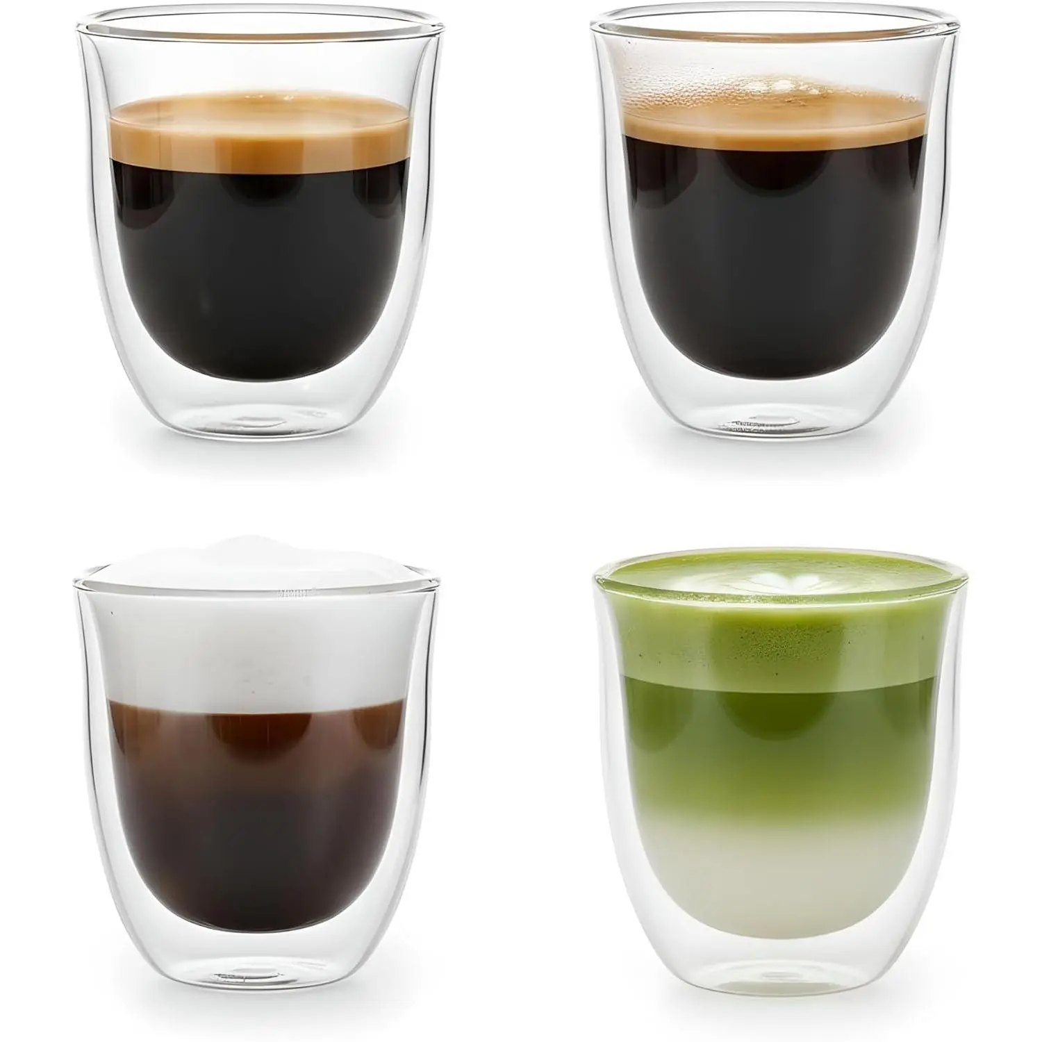 5oz Set of 4 Double Walled Insulated Espresso Cups, Clear Borosilicate Glass Coffee Mugs for Lungo, Double Espresso & Cappuccino, Compatible with Nespresso & De'Longhi Machines