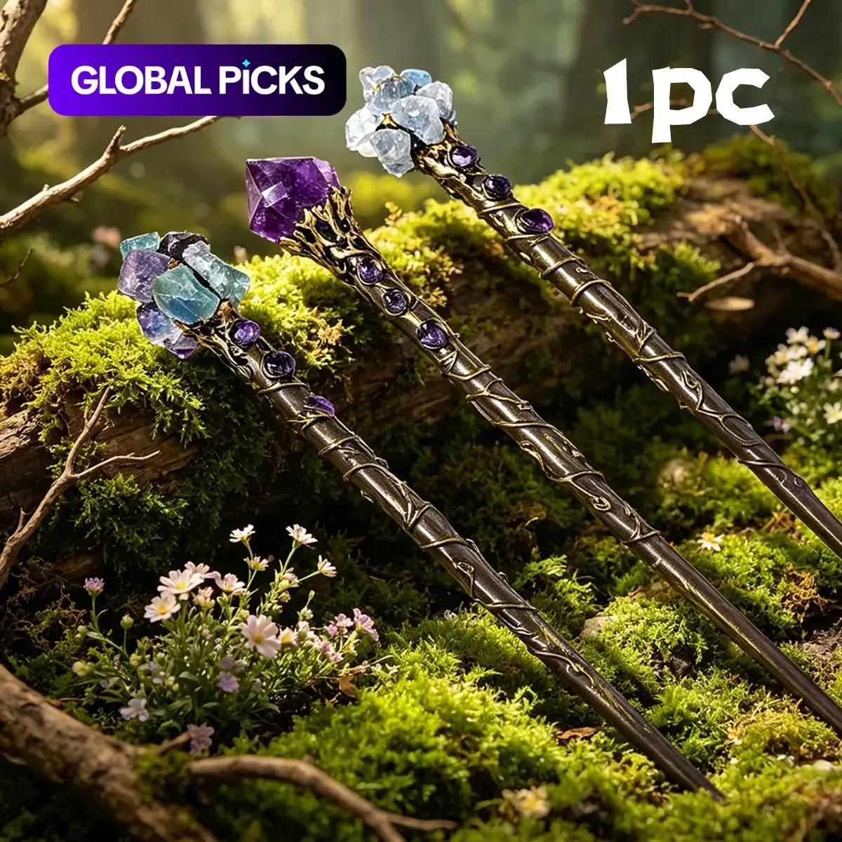 Natural Raw Amethyst Magic Scepter, Fairy Lucky Crystal Wand, Spiritual Gem Stick, Crystal Items, Creative Home Tabletop Decoration Gift #GLOBAL PICKS