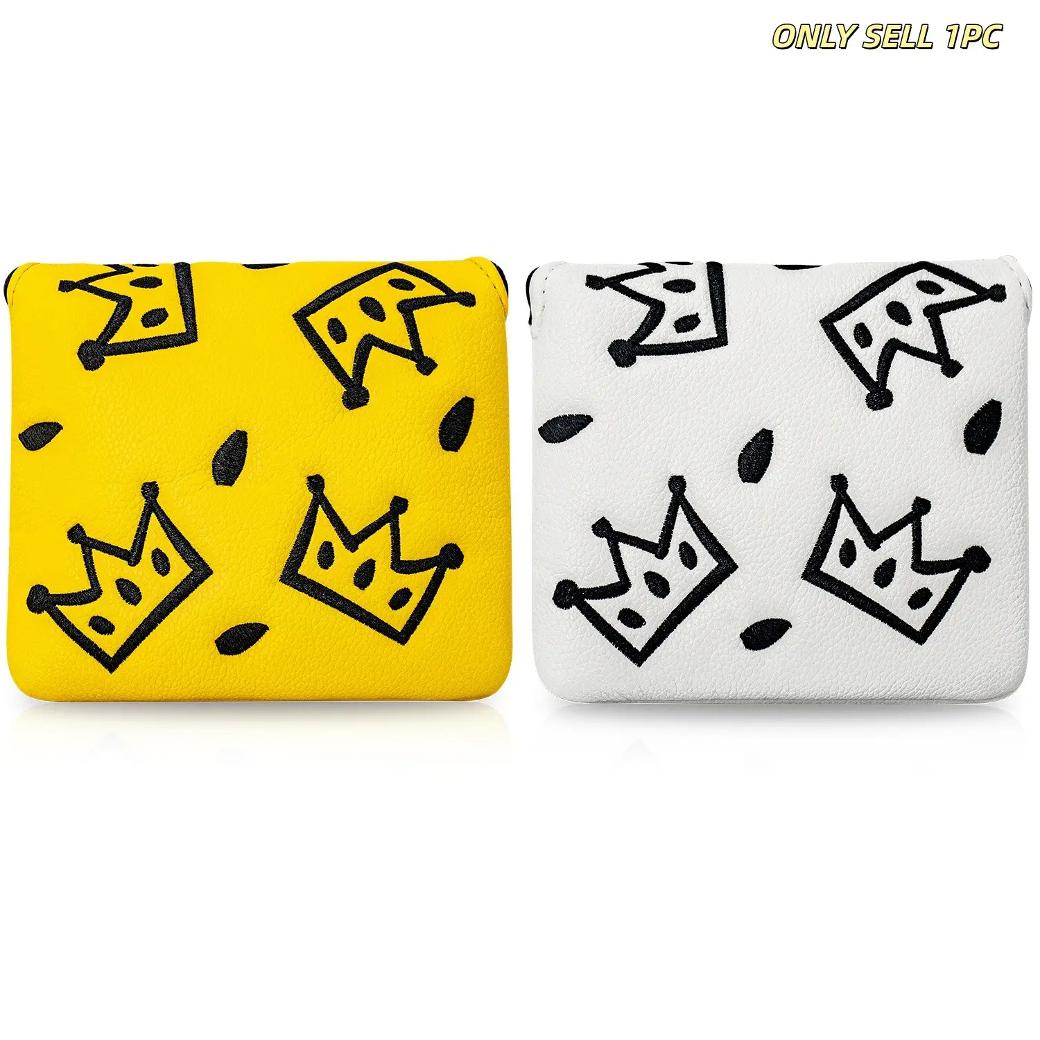 Cheese Crown Pattern Golf Mallet Putter Cover, PU Outer Shell, Soft Fluffy Lining, Exquisite Embroidery, Universal Fit for Most Brands
