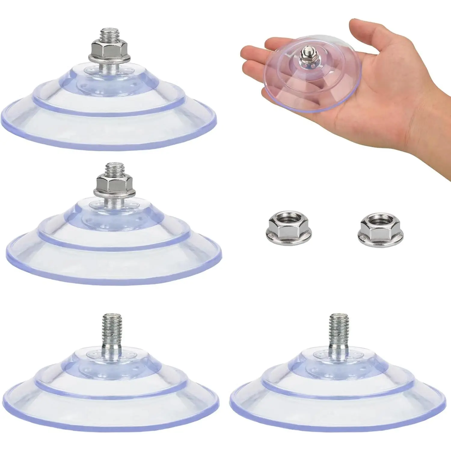 Upgraded Large PVC & Steel Suction Cups (4-Pack) - 3.4"/85mm Pads with M8 Threaded Screw Nut, Extra-Strong Secure Hold for Smooth Surfaces, Home & Party Supplies Glass Holder