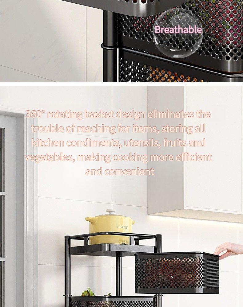 Rotatable multi-layer floor-standing bedroom cart, kitchen storage rack, multifunctional household snack rack, bedside rack
