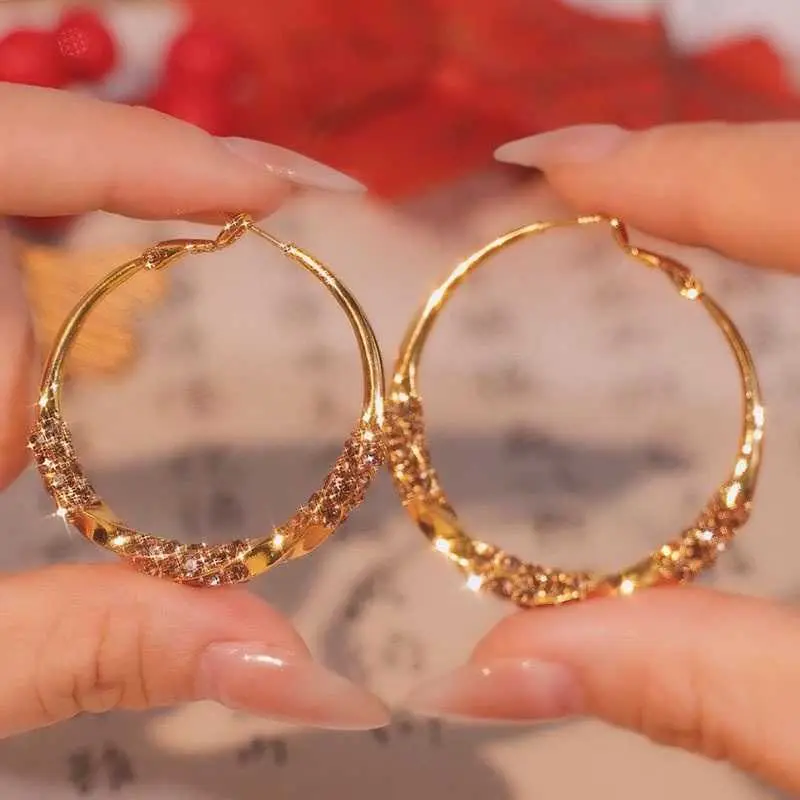Women's Western Fashion Micro-Pavé Rhinestone Large Hoop Earrings - Bold Wear, Distinctive Shape, Unique Look, Heavy Craft, Minimalist Elegant Hoop Form Jewelry DL260804C24, All Seasons