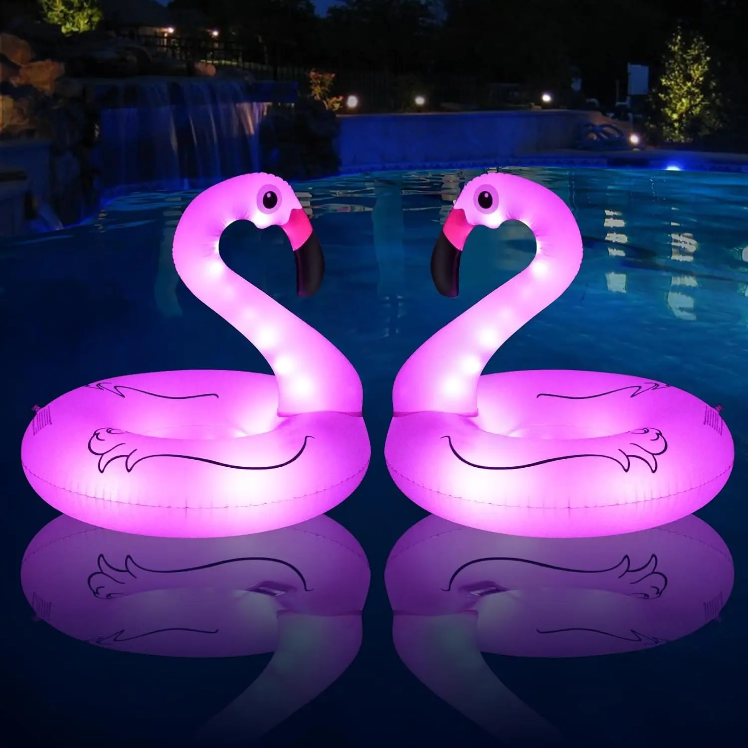 Inflatable Flamingo Pool Floats with Lights, Solar Powered Pink Pools Flamingo Float Rings, 42'' Lake Beach Floaties Swimming Rings Summer Pool Raft Lounger for Adults Water Party SuppliesGift.