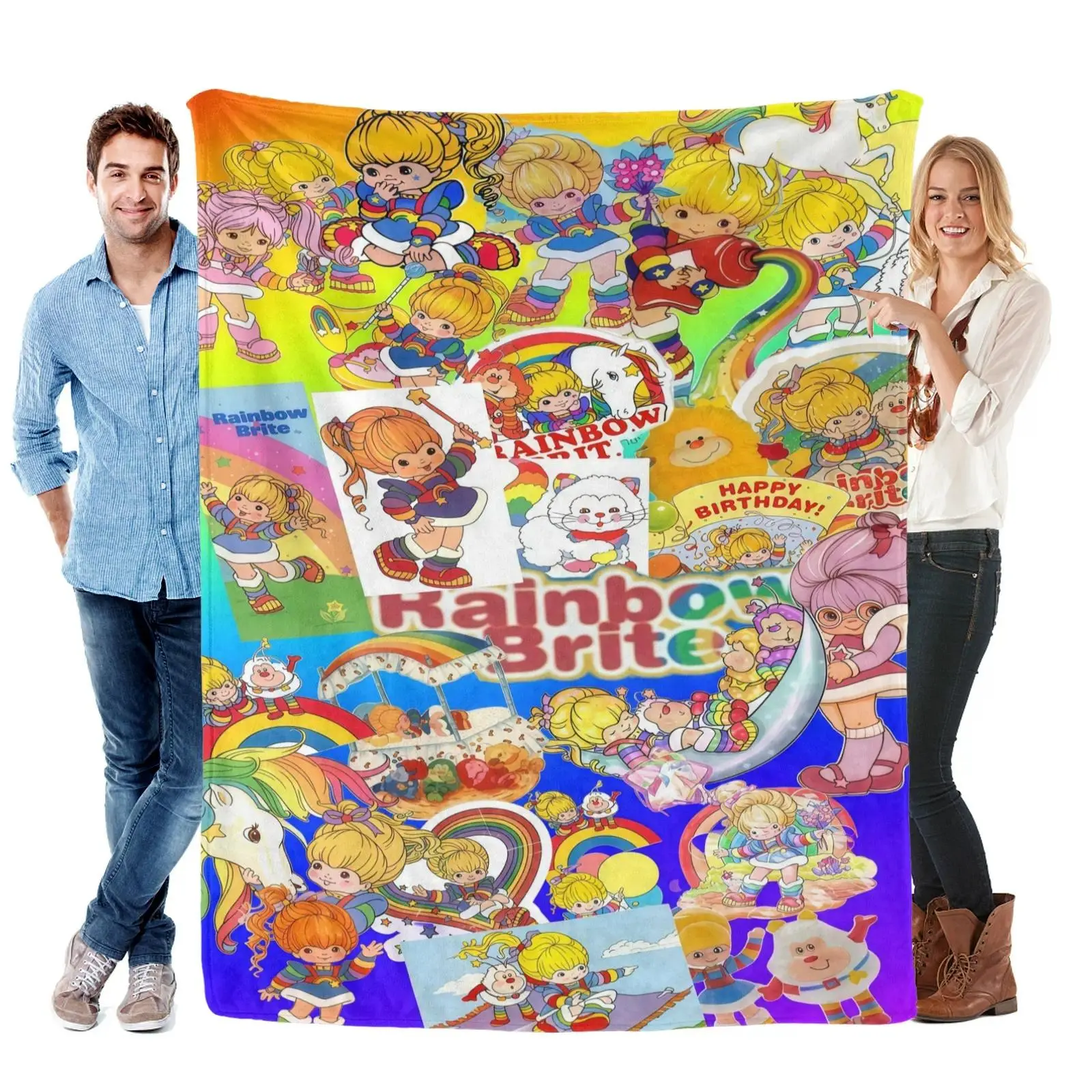 Rainbow Brite 80s Retro Cartoon Flannel Blankets Throw Blankets Ultra Soft Cozy Warm Plush Bedding Bed Accessories HD Print For Kids Adults Nostalgia Fans Bedroom Couch Sofa Decor Birthday Vintage Style Gift