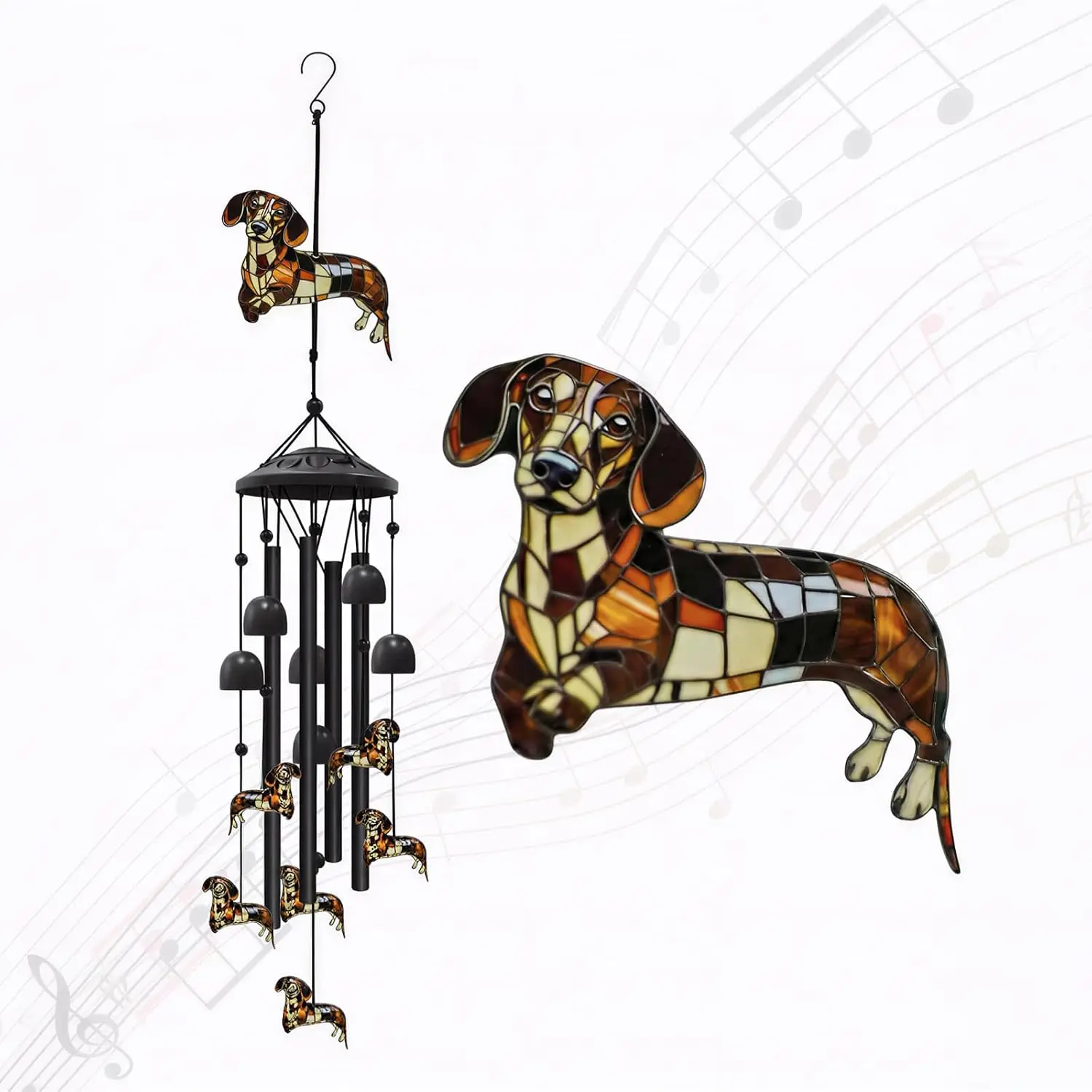 35.4" Dachshund Wind Chimes for Outside, Metal Windchimes, Dachshund Wind Chime Garden Decor,  Day Birthday Memorial Gifts for Mom Grandma Wife, Durable Outdoors Decor