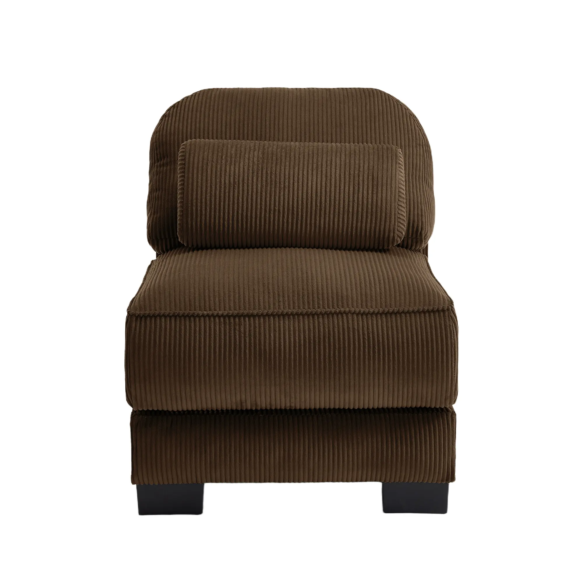 Nokaa Armless Corduroy Sofa Chair 1-Seat Single Couch with Lumbar Pillow, Deep Seat High-Resilience Memory Foam Cushion, Detachable Armrest, Modular Sectional Piece for Living Room, Apartment, Rental, Basement, Brown