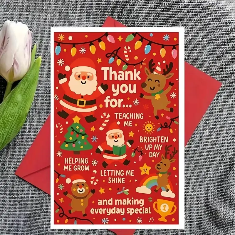 1 SET of Holiday Christmas Cards, Perfect for Teachers and Mentors—Featuring Santa, Reindeer, and Festive Decorations—Holiday Greeting Cards | Cartoon Christmas Cards | Christmas Cards, Teacher Appreciation Gifts, Holiday Greeting Cards, Fun Designs