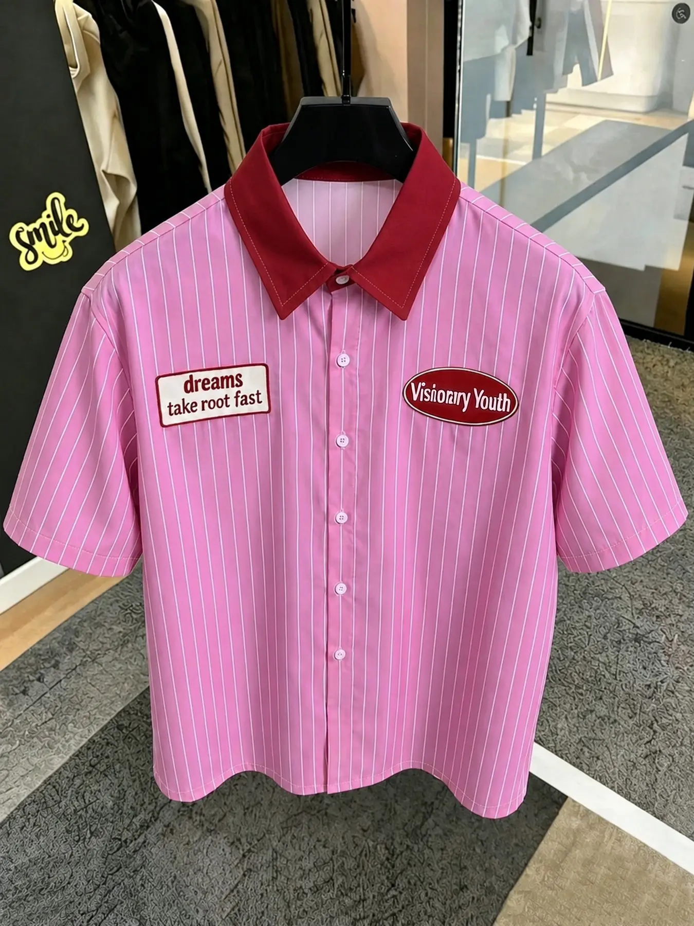 Men's Summer Bestseller Colorblock Collar Vertical Stripe Short Sleeve Shirt, Retro Workwear Style, Loose Fit, Casual Daily Wear, Collared Shirts