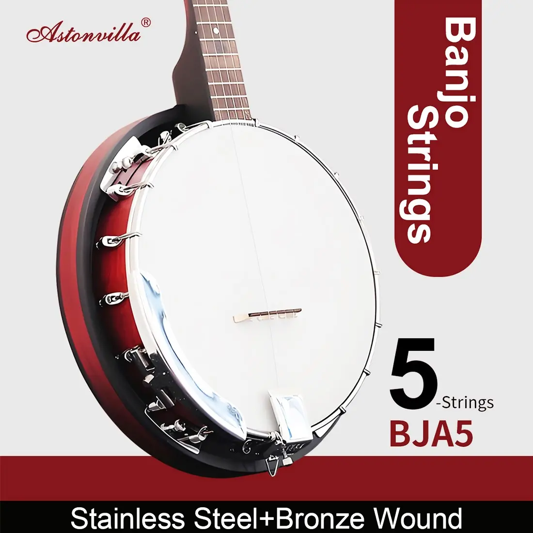 Astonvilla 5-String Banjo Strings Bronze Wound Bja5, Musical Instrument Accessories, PVC Bag Included, Compact Size