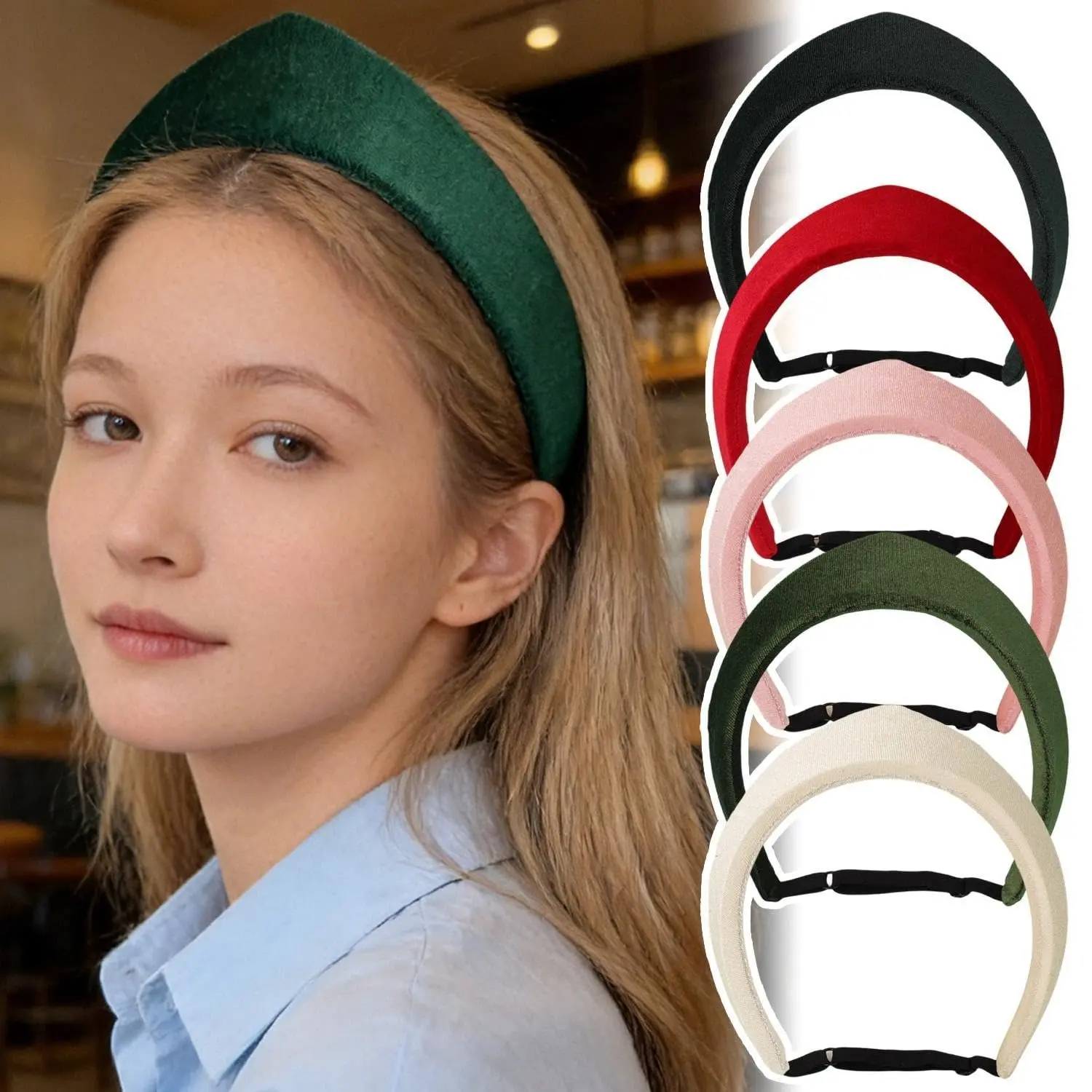 Vintage Velvet Crown Headband for Women – Elegant Retro British Style Hair Band, Adjustable Fashion Hair Hoop, Wedding Birthday Party Headwear, Minimalist Beige Hair Accessory Gift (16cm)