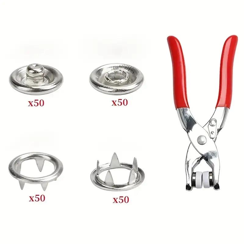 Buttons & Pliers Tool Kit, Including 200pcs Metal Sewing Button & 1count Snap Fastener Pliers Set, Easy DIY Clothes Sewing Accessories, Sewing Supplies Crafts