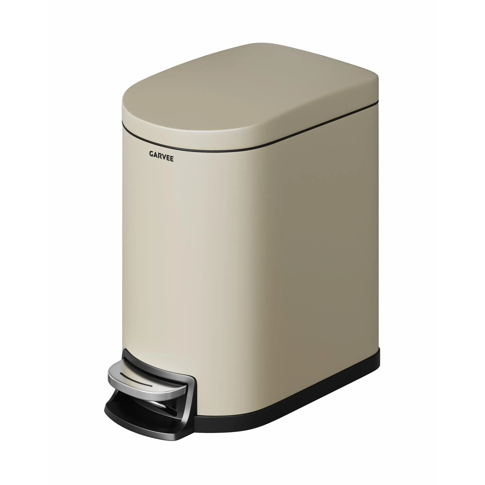 1.6Gal/6L Slim Sand Step-On Metal Trash Can, Waterproof Soft Close Garbage Bin with Inner Bucket & Rear Handle for Bathroom Bedroom