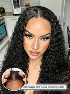 20-28 Inch Human Hair Curly Wig for Women, Jerry Curl 5x5 Glueless Lace Closure Wig, Wear And Go Style, Natural Fluffy Curls