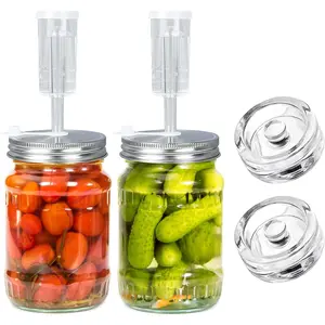 Fermentation Kit - 2 Upgraded Lids and 2 Glass Weights for 86MM Wide Mouth Mason Jars, Making and Storing Sauerkraut (Jars Not Included)