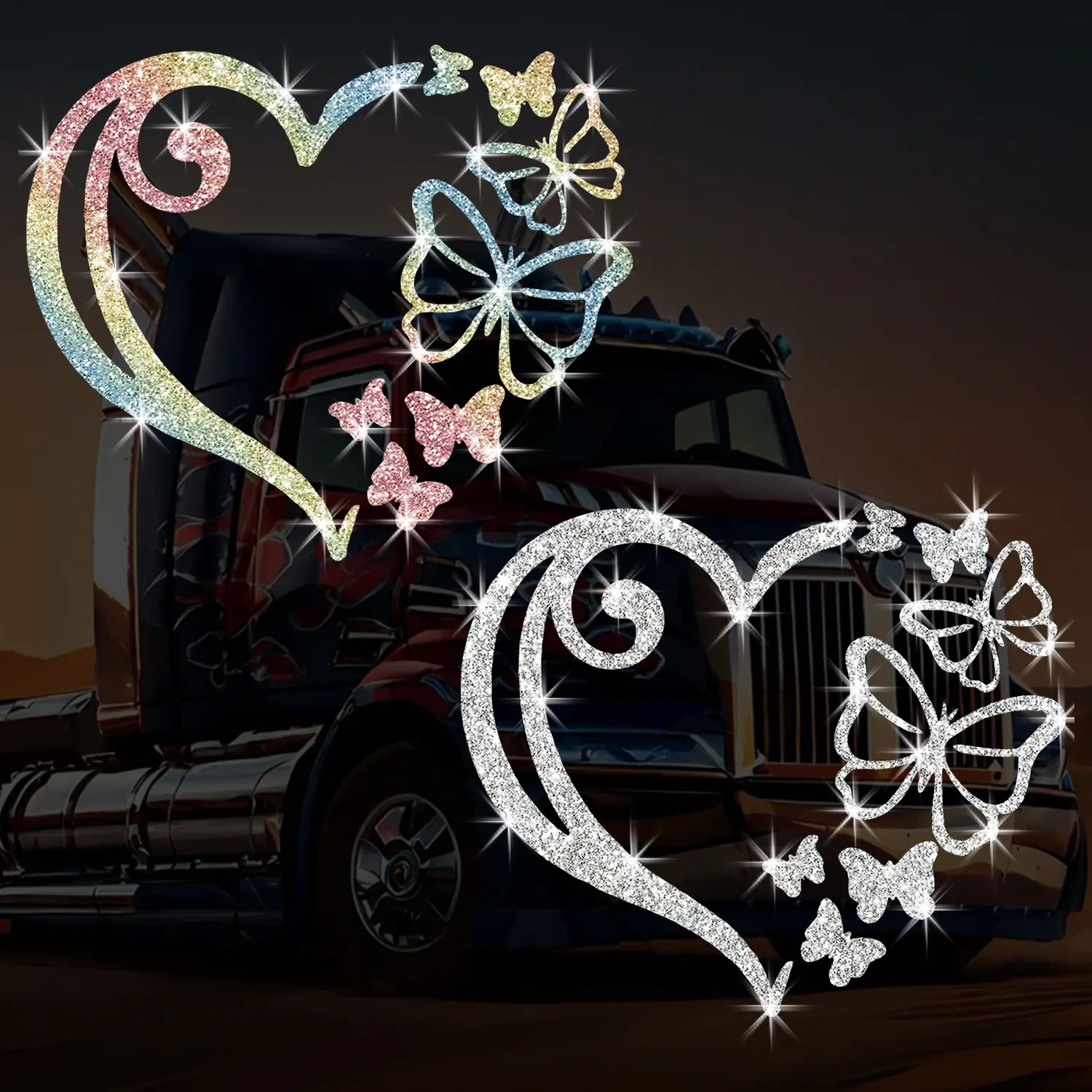 Women's 1-Piece Glitter Rhinestone Heart Butterfly Vehicle Sticker - Waterproof Love Decoration for Auto Exterior Window, Bumper, Tailgate (Sports & Outdoor Camping & Hiking Hammock Adventure Accessory Gift), Car, Hearts, Vehicles, Shimmery, Nylon, One-Pi
