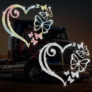 Bling Rhinestone Heart Butterfly Car Sticker 1-Piece Glitter Cute Love Graphic Decal Waterproof Aesthetic Auto Exterior Window Bumper Tailgate Decor Gift for Women