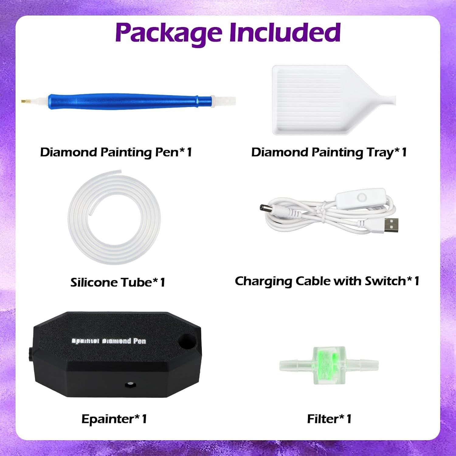 Art Painting Pen Kit for Adults, Epainter Vacuum  Art Painting Pen with Storage Tray, Accessories Tool for Setting AB Stones Without Wax, Quiet and Long-Lasting(Black)