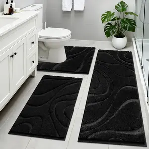 Microfiber Rugs Sets 3 Piece,Absorbent Non Slip Bath Mats Rugs for,Washable Bath Mat and U-Rug Set for Tub Shower Bath Carpet