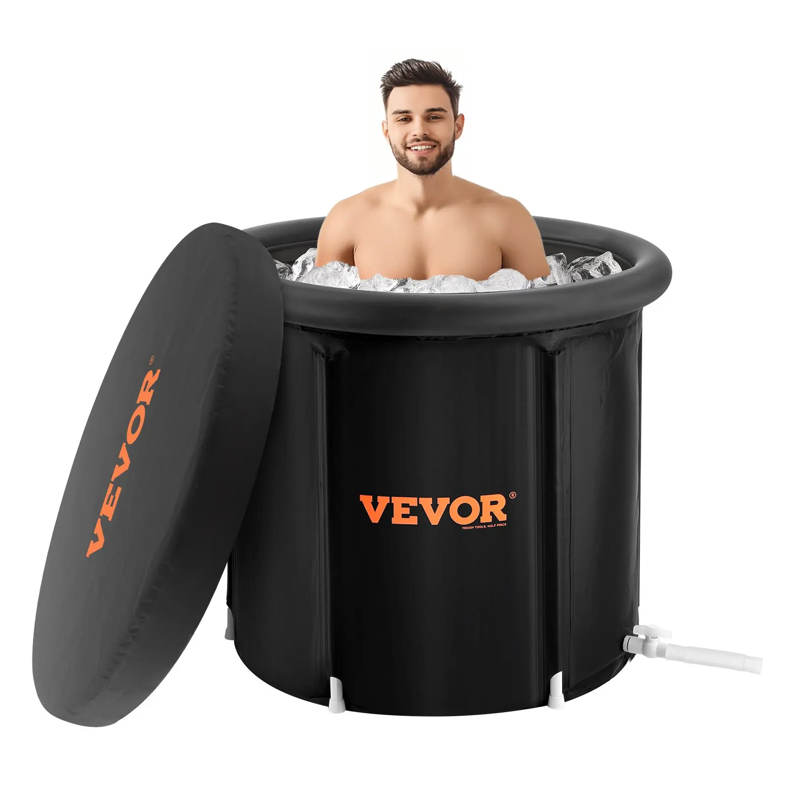 VEVOR Ice Bath Tub, Cold Water Therapy Plunge Tub for Athletes, Portable Outdoor Ice Barrel Plunge Pool for Recovery, 105 Gal Inflatable Folding Bathtub with Cover, Home Ice Pod for Adult, 34"Lx30H