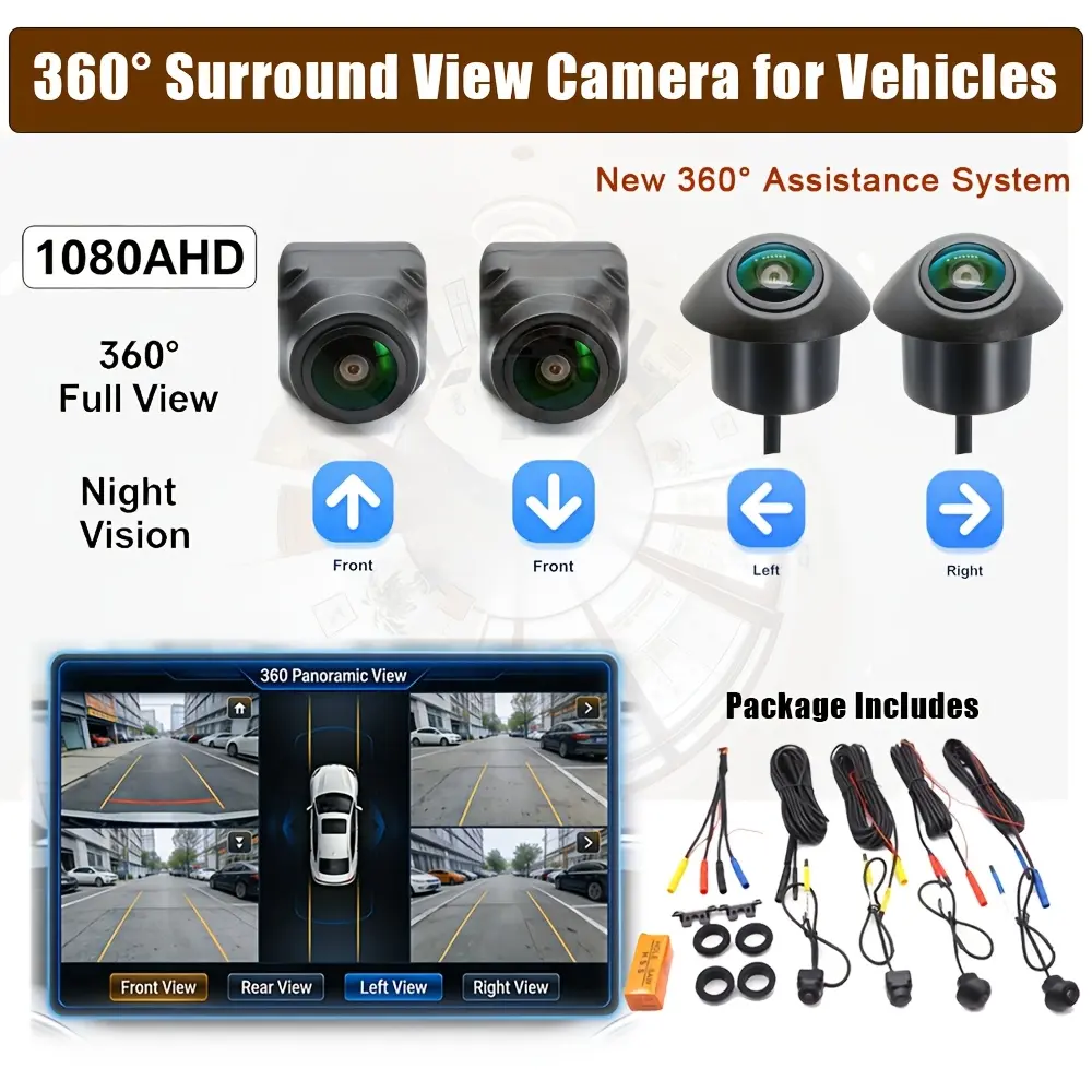 360-degree Panoramic Car Rear View Camera-night Vision Full Color AHD1080P Front + Rear + Left + Right Surround View Camera System, Night Vision, Driving and Parking Assistance Camera