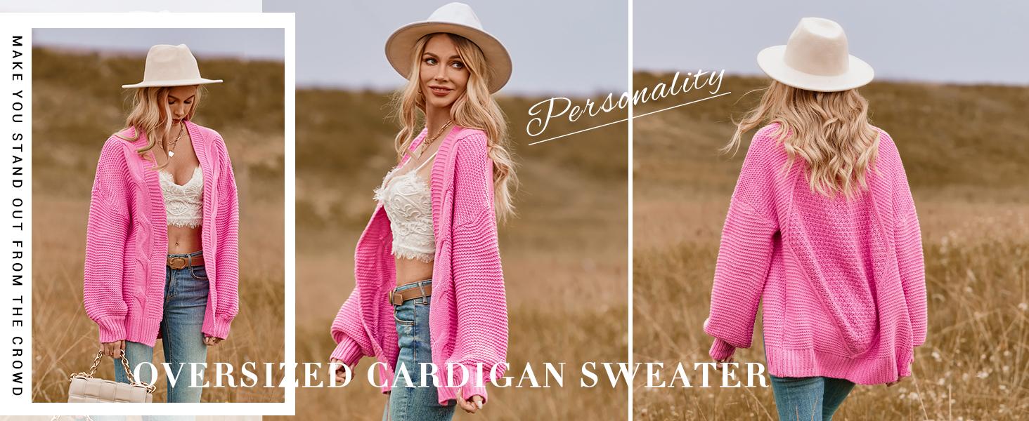 Saodimallsu Women's Open Front Chunky Knit Cardigan Loose Lantern Sleeve Oversized Sweater Coats SpringStatements Saodimallsu Women's Open Front Chunky Knit Cardigan Loose Lantern Sleeve Oversized Sweater Coats SpringStatements