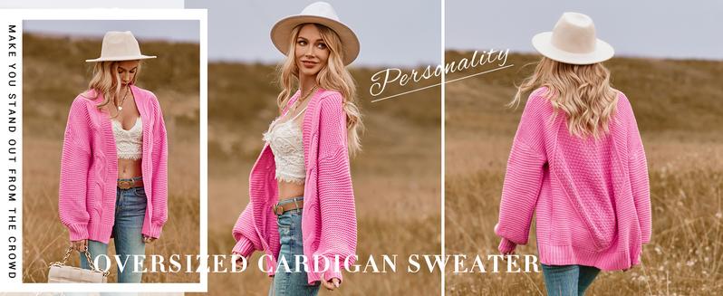 Saodimallsu Women's Open Front Chunky Knit Cardigan Loose Lantern Sleeve Oversized Sweater Coats