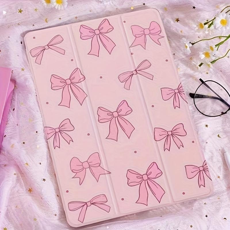 Pink Full-Screen Bow Pattern Tablet Casing with Adjustable Bracket & Pen Slot Foldable Non-Slip TPU Protective Case for iPad Mini Air Pro 10th 11th Gen