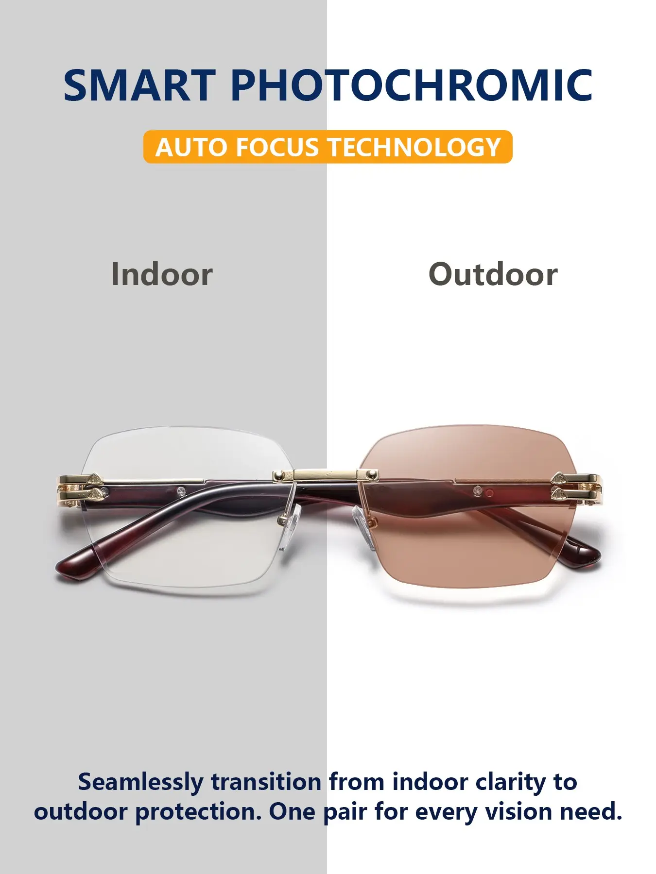 Men's Frameless Photochromic Business Glasses, Stylish Lightweight Luxury Casual Eyewear, Ideal for Office Work and Meetings