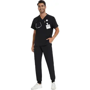 Men Scrubs Set - Stretch V-Neck Scrub Top & Jogger Pant with 8 Pockets, Yoga Waistband, Anti-Wrinkle Scrubs for Men.
