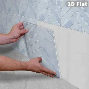 10PCS/Color Box GST Light Haze Blue Gradient Stone Herringbone PE Foam Tile Stickers, Waterproof Oilproof Shock & Wear Resistant, Peel & Stick on Smooth Surfaces for Bedroom Kitchen Bathroom School Office Home & Commercial Wall Renovation Decor