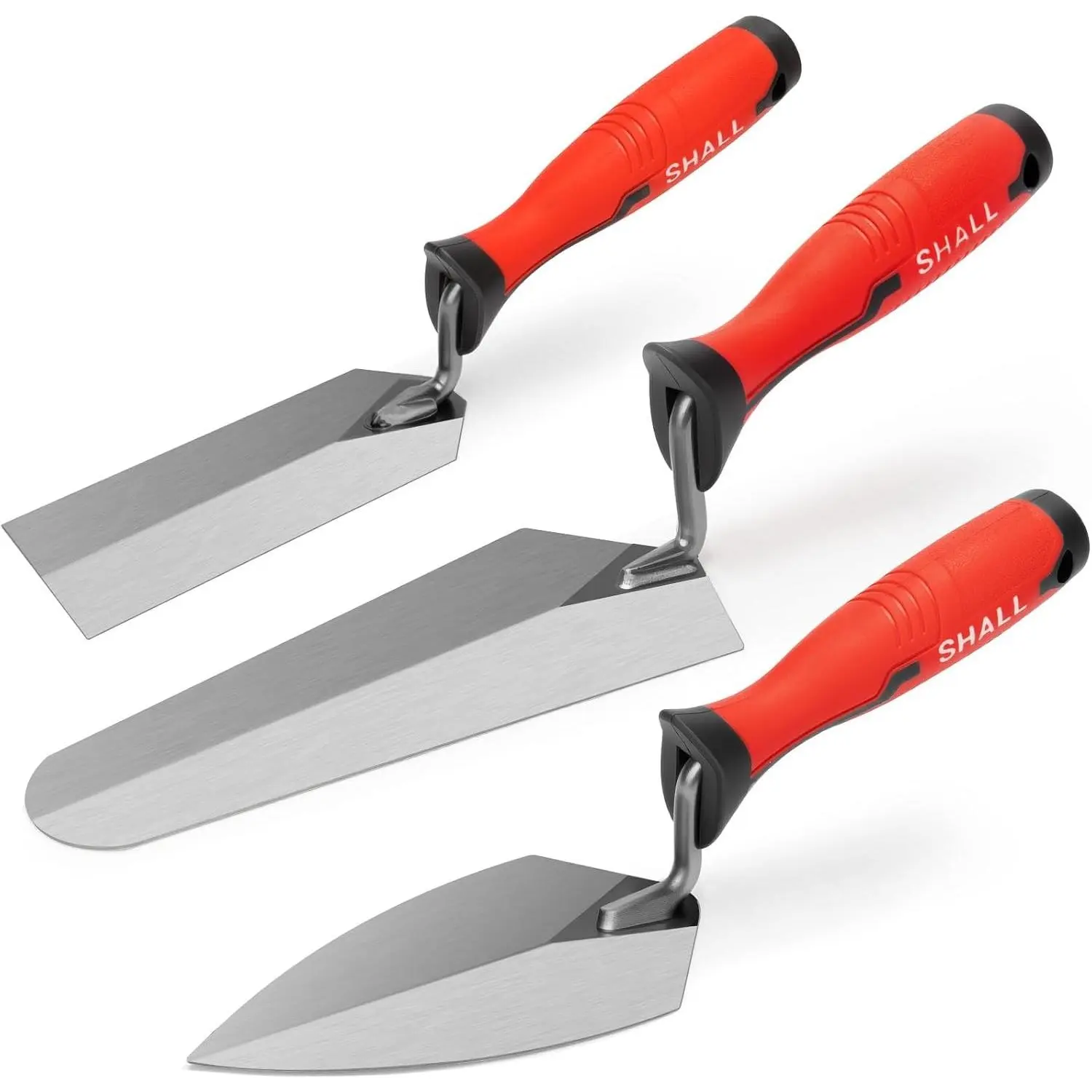 3-Piece Masonry Tools Set, 6’’ Margin Trowel, 5.5’’ Pointing and 7’’ Gauging Trowel with Soft Grip Handle, Bricklaying Hand Tool for Concrete, Cement, Plaster, Tile Construction Projects