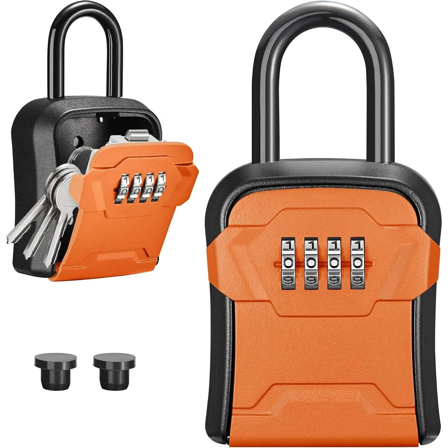 Lock Box, Key Lock Box Wall Mount & Portable Combination Lockbox with Resettable Code, Security Lockbox for Outside House Keys, Apartment Realtors Spare Keys Storage (1 Pack, Orange)