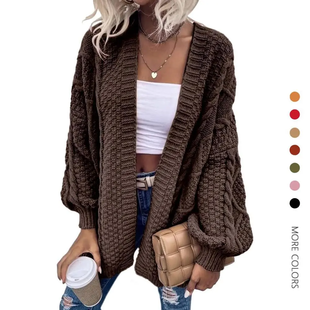 Danedvi Women's Oversized Cable Knit Cardigan - Chunky Open-Front Long Lantern Sleeve Casual Soft Outwear, Women's Knitwear, Women's Fashion