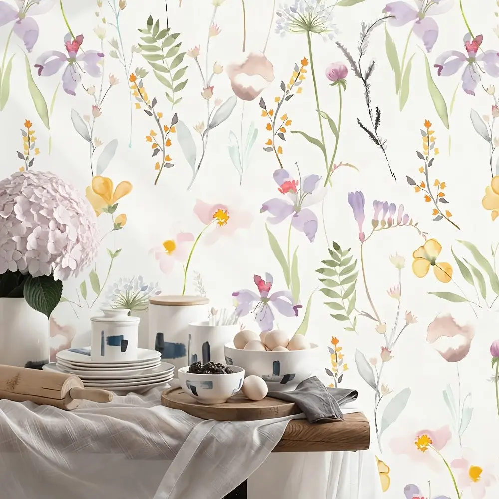Vintage Multicolor Floral Leaf Wallpaper, Waterproof Peel&stick Wall Mural, Mould-Proof, Peel And Stick Wallpaper, for Cottage Dining Room, Kitchen Decor, Nursery, Interior Walls