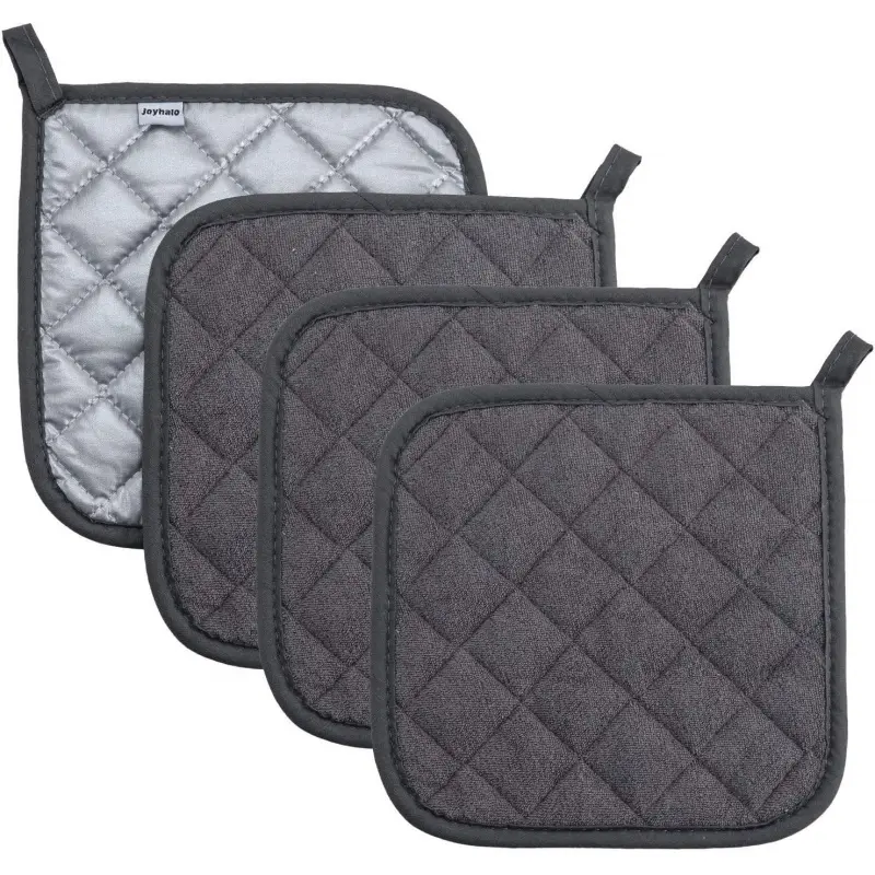 Joyhalo 4 Pack Non-Woven Heat Resistant Pot Holders, Kitchen Hot Pads for Countertops & Ovens, Bulk Kitchen Potholder Set (Grey)