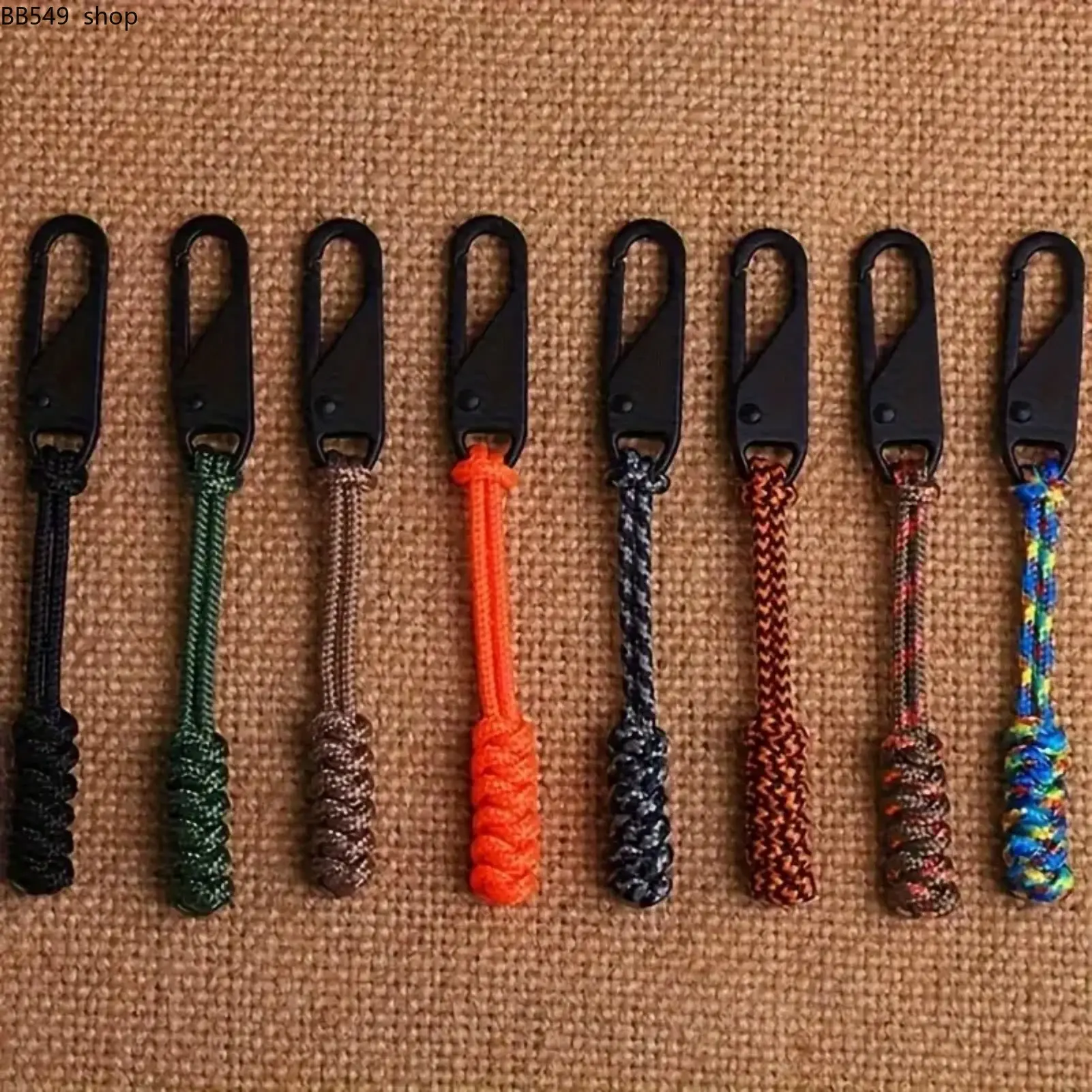 8-Pack 3.9-Inch Replaceable Zipper Heads, Braided Umbrella Cord Zipper Heads, Multi-Color Set, Polyester Core with Metal Slider, Durable Metal Zippers